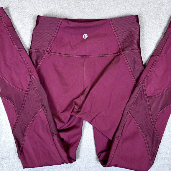 Lululemon Size 4 Wunder Under High Rise Mesh Tight 27" Garnet Burgundy Purple - Picture 1 of 9